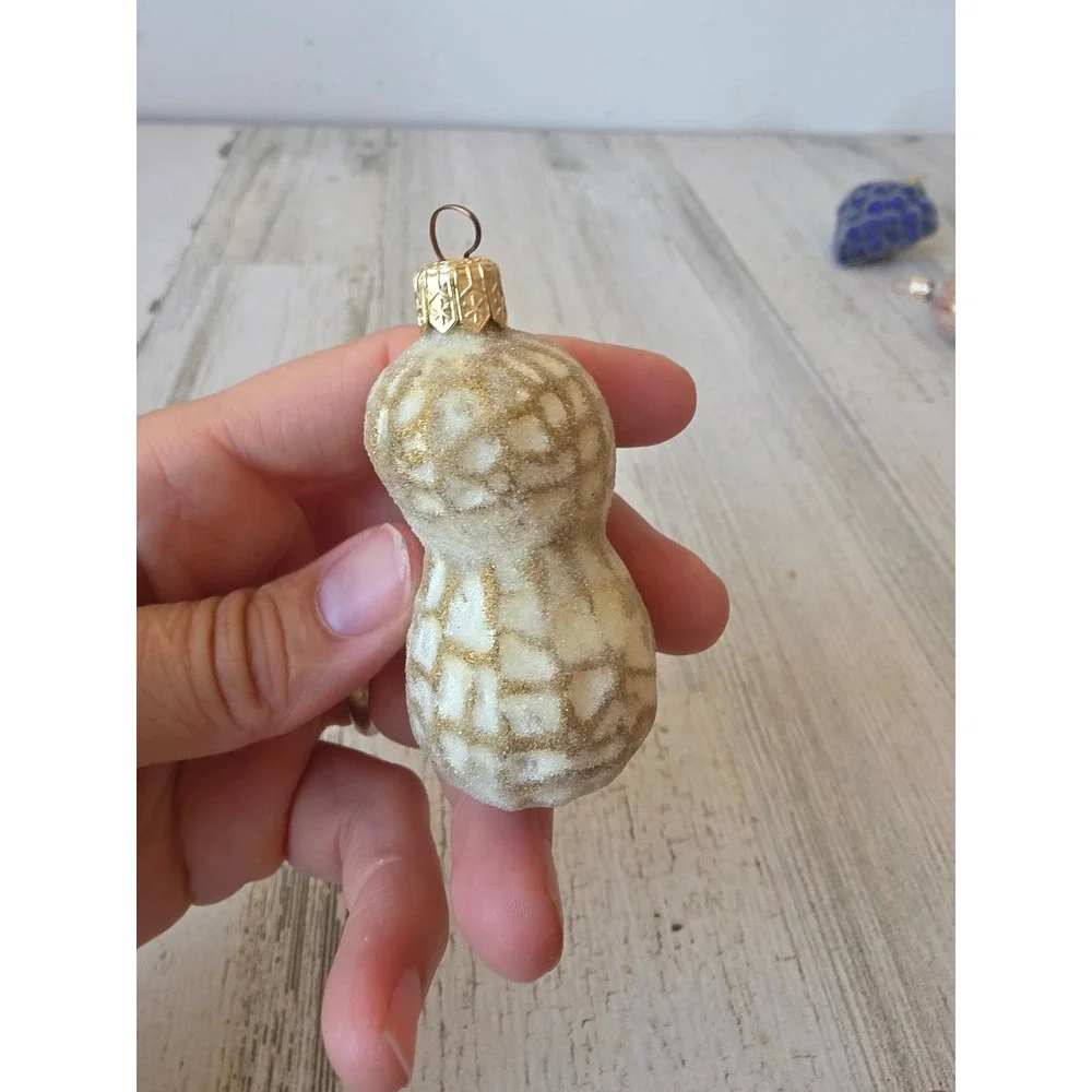 Vintage Czech glitter peanut glass ornament Xmas tree